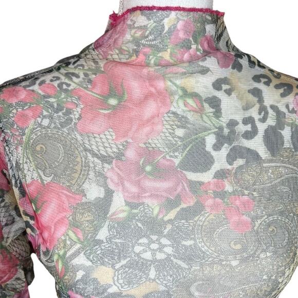 Fillil sheer leopard print long sleeve top floral Y2K festival rave sheer - Picture 2 of 6